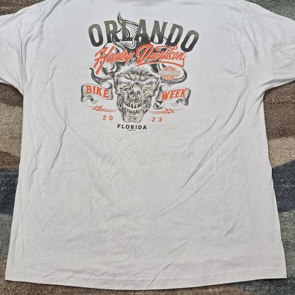Harley-Davidson Orlando Bike Week 2023 T-Shirt Men’s 3XL XXXL Gray Skull Graphic - Picture 3 of 6
